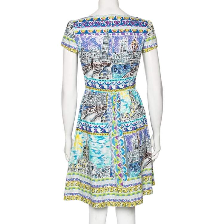 Pre Owned Prada Multicolored Printed Cotton Gathered Short Dress S 