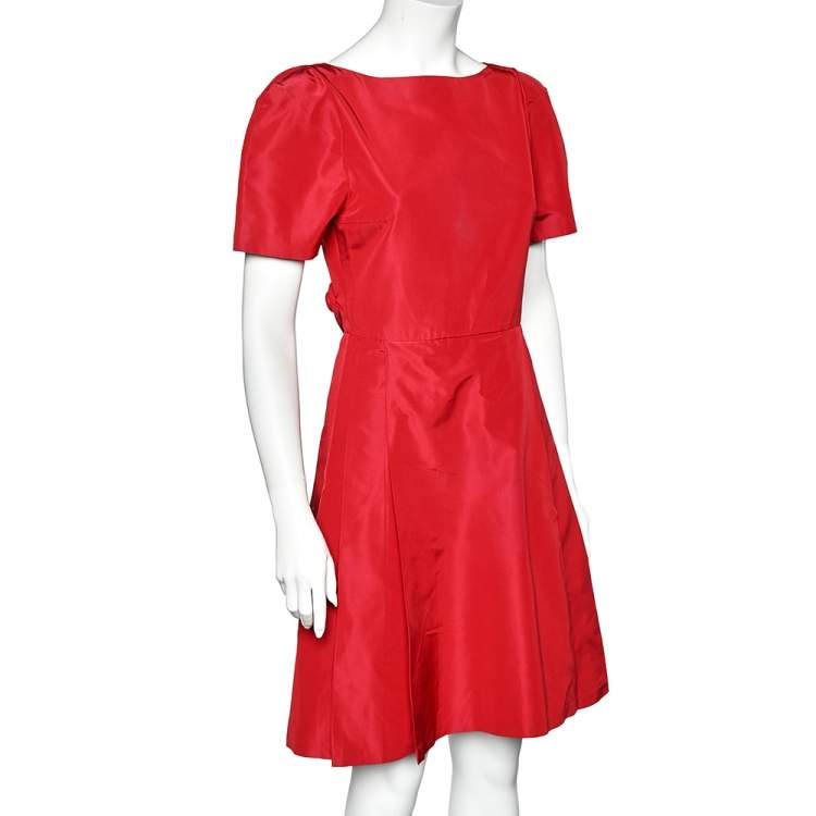 Prada Red Silk Taffeta Pleated Midi Dress S Prada | TLC