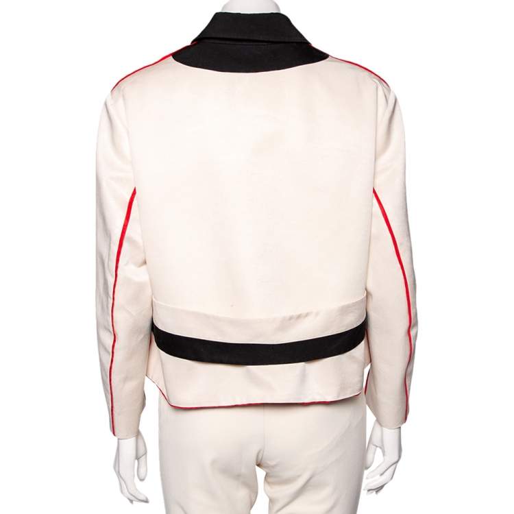 Pre Owned Prada Cream Wool & Silk Contrast Trim Detailed Jacket M