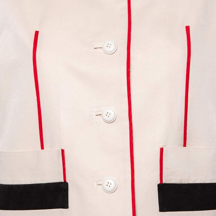Pre Owned Prada Cream Wool & Silk Contrast Trim Detailed Jacket M