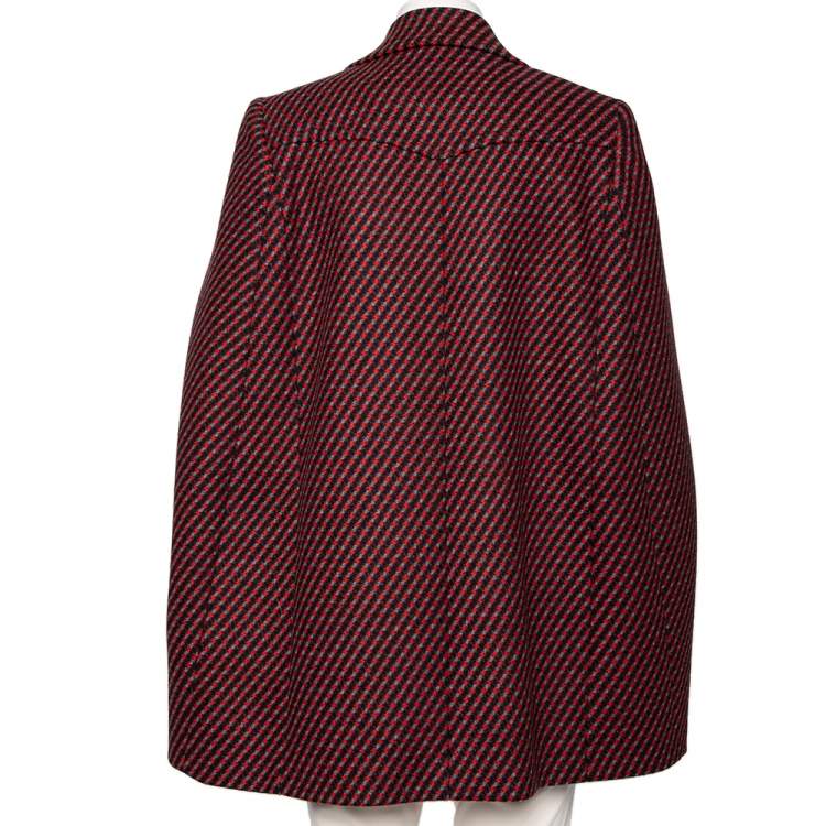 Pre Owned Prada Red & Black Pattered Wool Double Breasted Cape Coat M