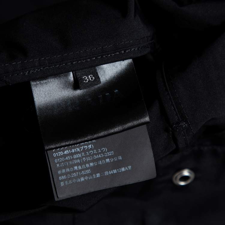 Pre Owned Prada Black Gabardine Flared Hem Detail Trench Coat XS