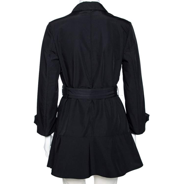 Pre Owned Prada Black Gabardine Flared Hem Detail Trench Coat XS