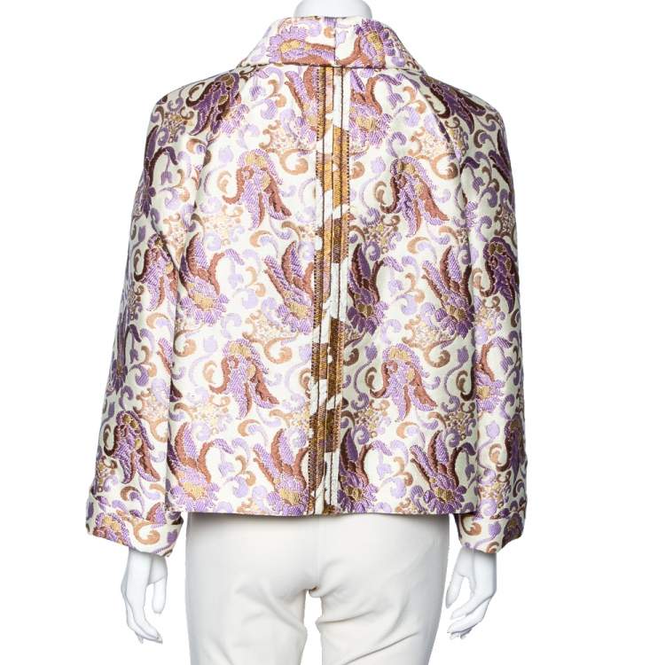 Pre Owned Prada Cream Floral Brocade Button Front Blazer M