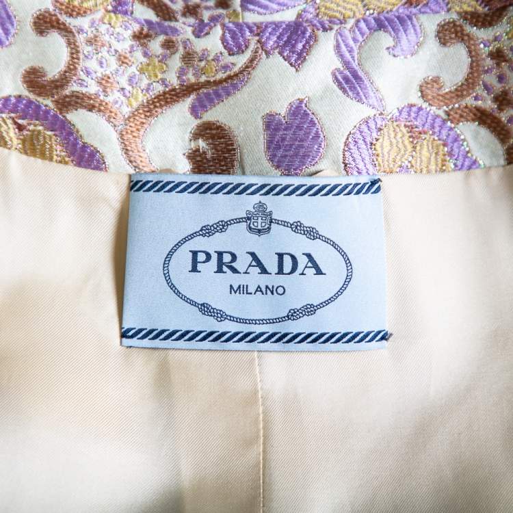 Pre Owned Prada Cream Floral Brocade Button Front Blazer M