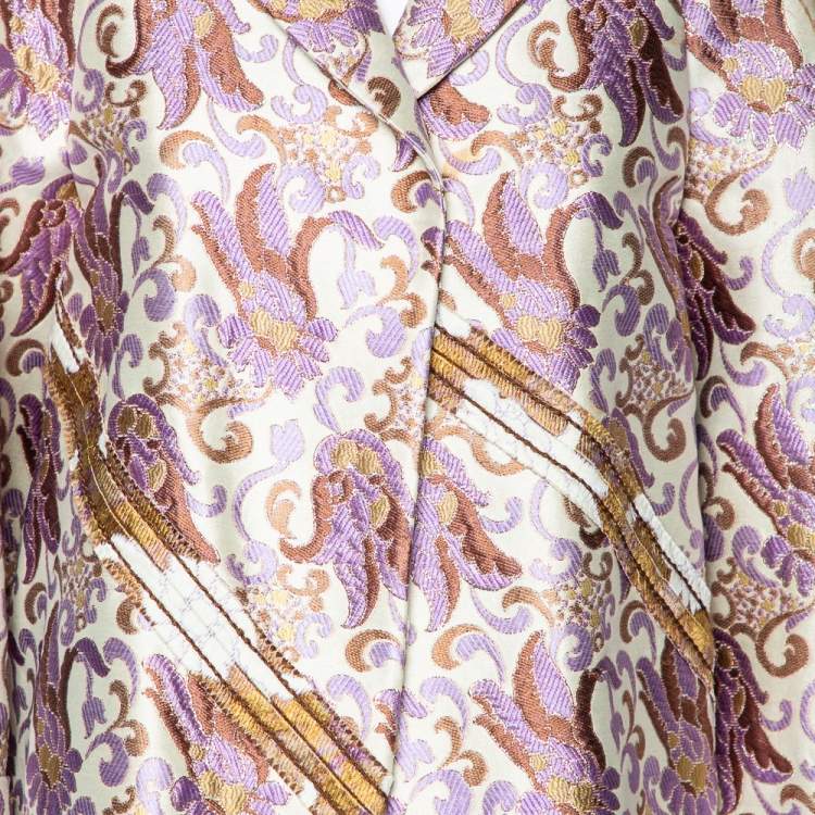Pre Owned Prada Cream Floral Brocade Button Front Blazer M