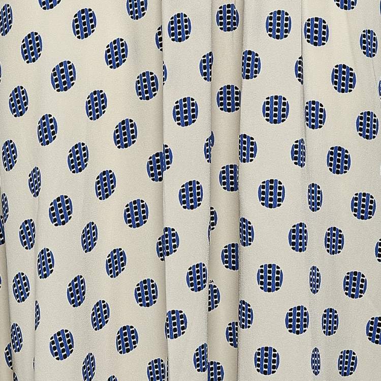 Pre Owned Prada Cream Printed Crepe Flared Knee Length Skirt M
