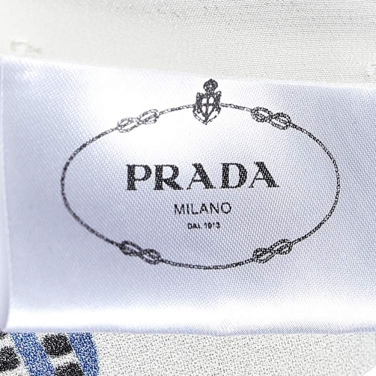 Pre Owned Prada Cream Printed Crepe Flared Knee Length Skirt M