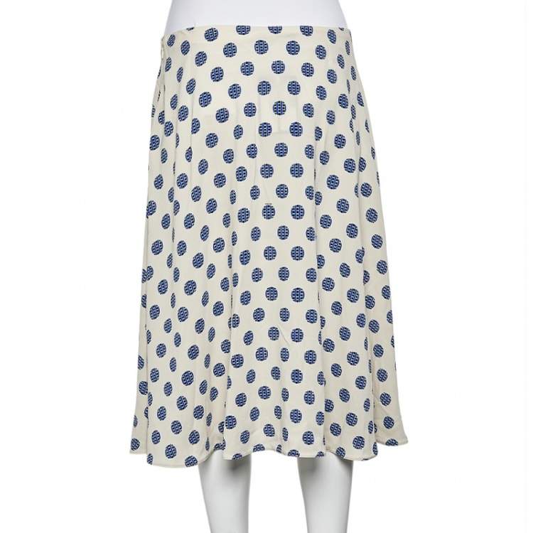 Pre Owned Prada Cream Printed Crepe Flared Knee Length Skirt M