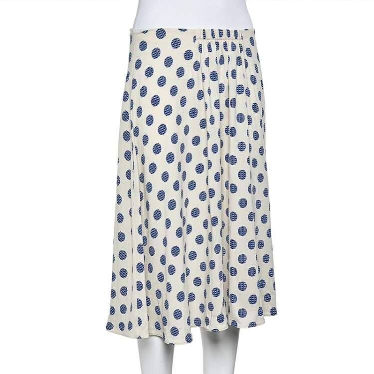 【関税&送料込】Prada Cream Cotton Skirt Prada Cream Printed Crepe Flared Knee Length Skirt M Prada | TLC