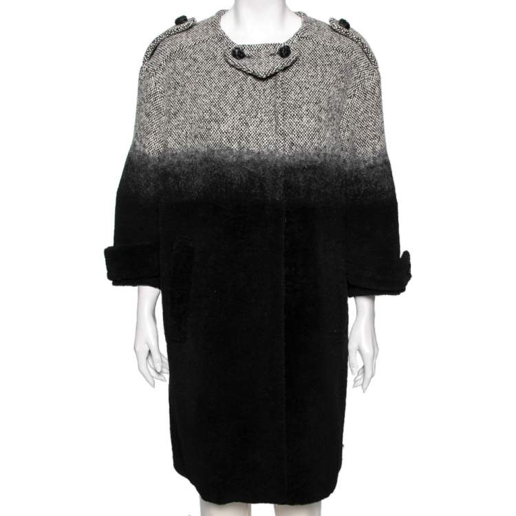 Pre Owned Prada Monochrome Ombre Effect Wool & Leather Detailed Oversized Coat S