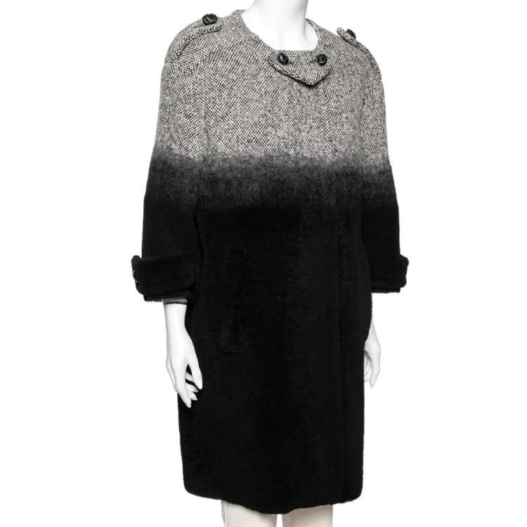 Pre Owned Prada Monochrome Ombre Effect Wool & Leather Detailed Oversized Coat S