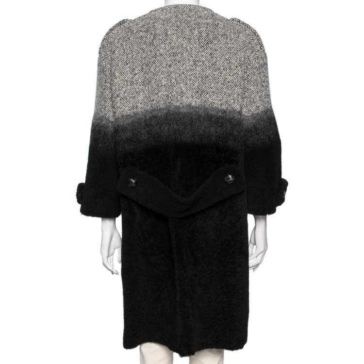 Pre Owned Prada Monochrome Ombre Effect Wool & Leather Detailed Oversized Coat S