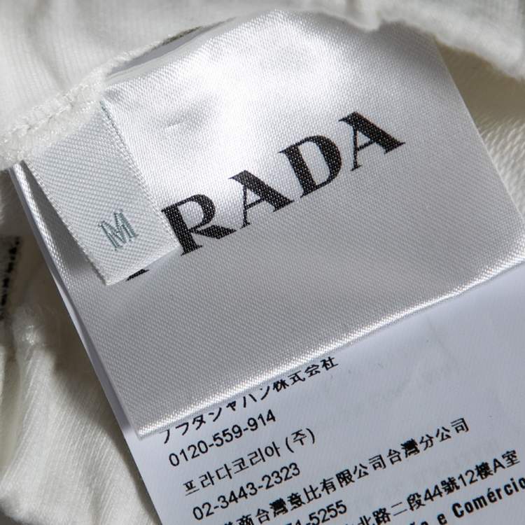 Pre Owned Prada White Cotton Contrast Trimmed Track Pants M