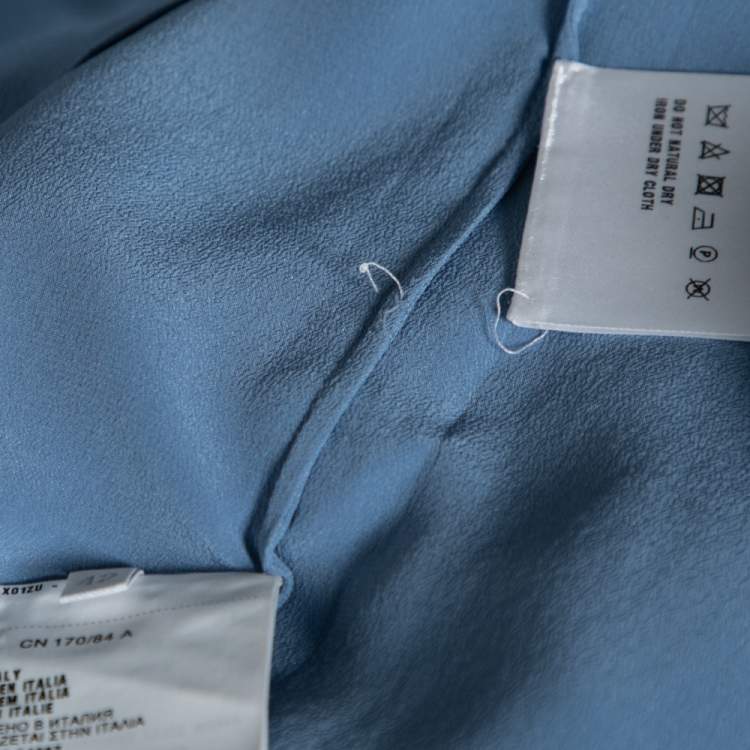 Pre Owned Prada Blue Silk Gathered Cuff Tie Detail Long Sleeve Blouse M