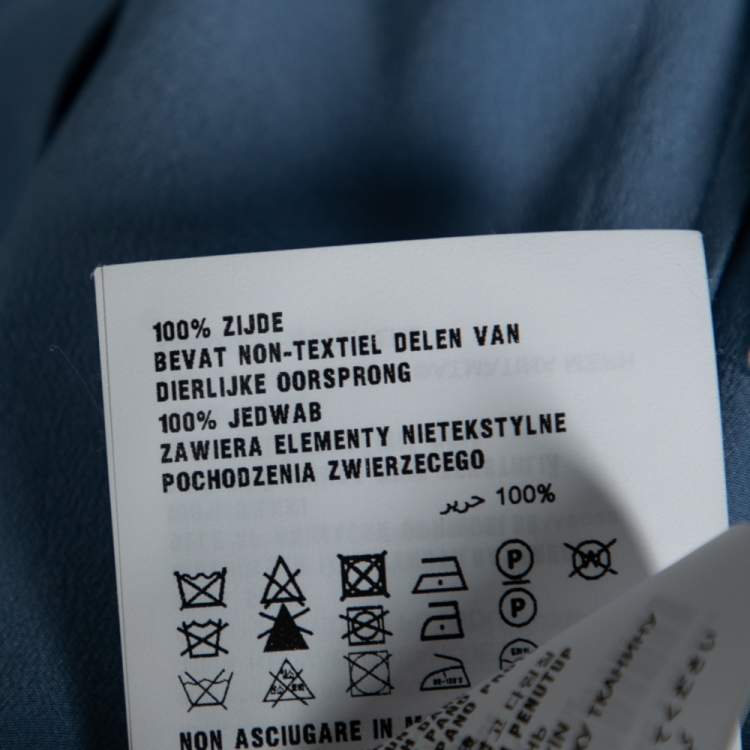 Pre Owned Prada Blue Silk Gathered Cuff Tie Detail Long Sleeve Blouse M