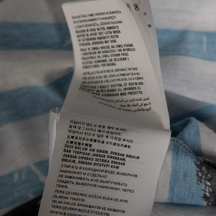 Pre Owned Prada Blue & White Striped Cotton Printed Short Sleeve Dress M