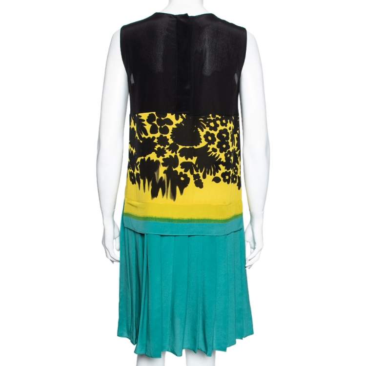 Pre Owned Prada Multicolor Printed Silk Pleated Detail Shift Dress S