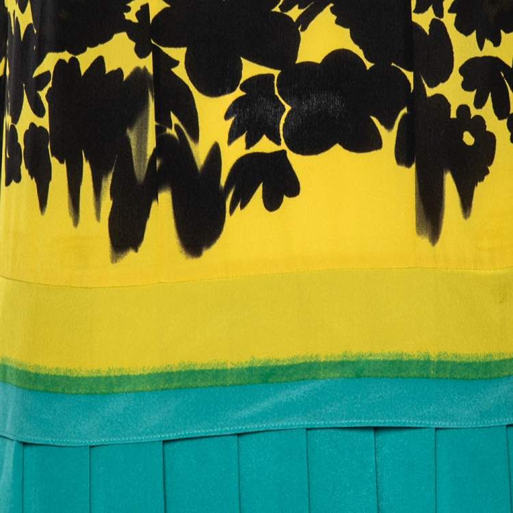 Pre Owned Prada Multicolor Printed Silk Pleated Detail Shift Dress S