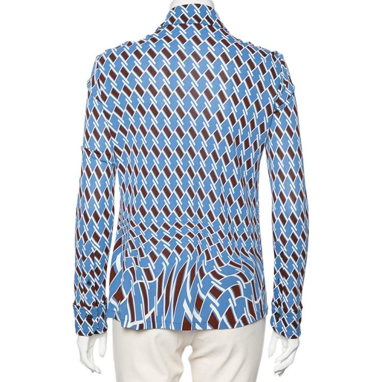 Pre Owned Prada Blue Argyle Print Long Sleeve Shirt M