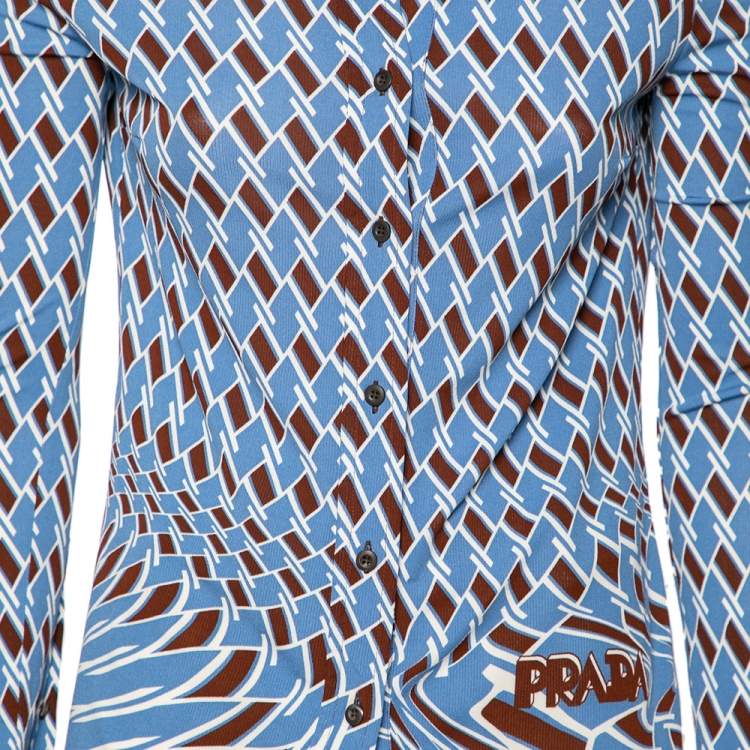 Pre Owned Prada Blue Argyle Print Long Sleeve Shirt M