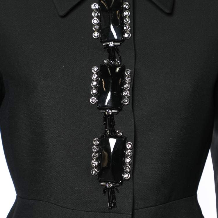 Pre Owned Prada Black Wool & Silk Embellished Detail Button Front Jacket M
