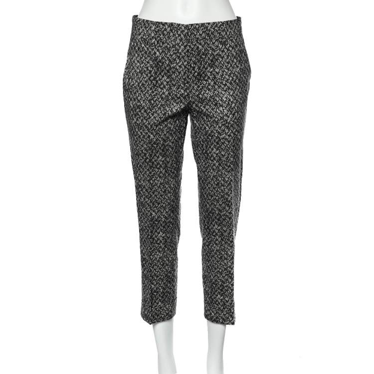 Pre Owned Prada Black Printed Wool Cropped Pants S