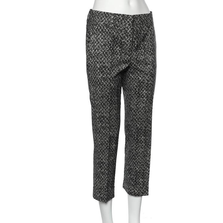 Pre Owned Prada Black Printed Wool Cropped Pants S