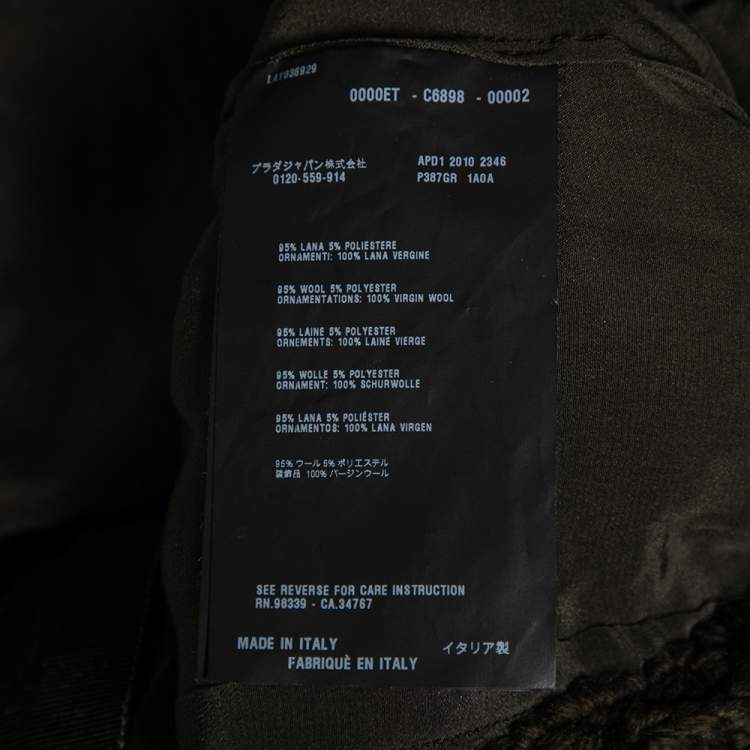 Pre Owned Prada Olive Green Floral Embroidered Wool Sleeveless Dress M