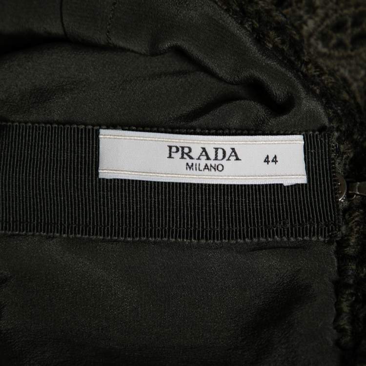 Pre Owned Prada Olive Green Floral Embroidered Wool Sleeveless Dress M