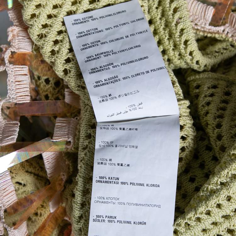 Pre Owned Prada Green Crochet Knit Embellished Short Sleeve Dress S