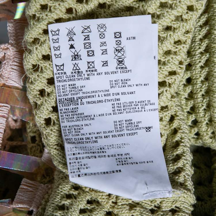 Pre Owned Prada Green Crochet Knit Embellished Short Sleeve Dress S