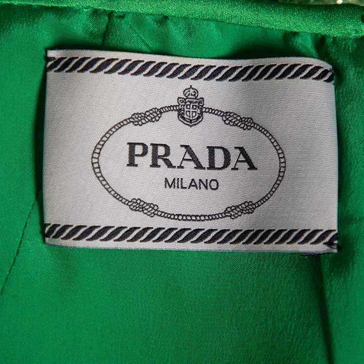 Pre Owned Prada Green Jersey Bead Embellished Neck Sleeveless Gown M