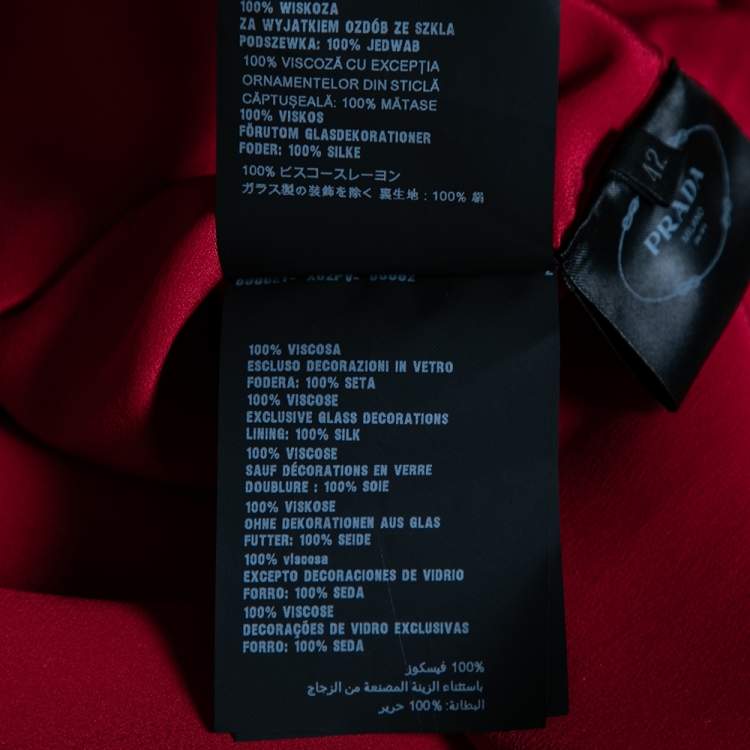 Pre Owned Prada Red Crepe Bead Embellished Long Sleeve pleated Gown M