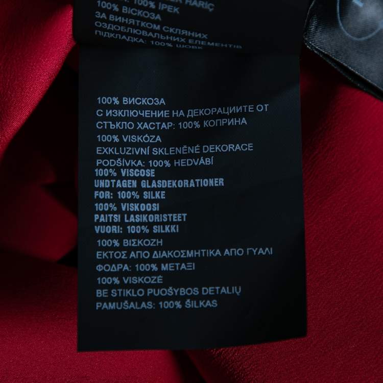 Pre Owned Prada Red Crepe Bead Embellished Long Sleeve pleated Gown M