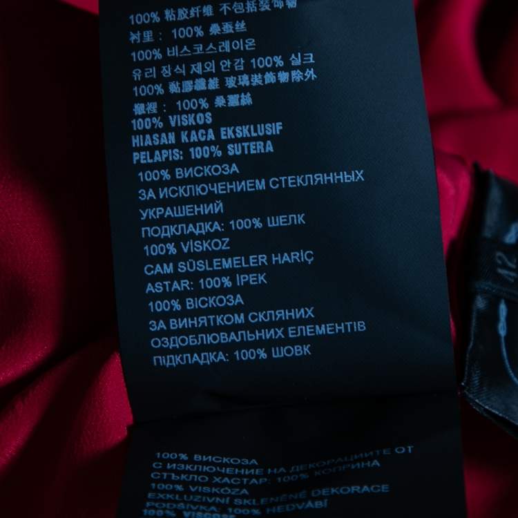 Pre Owned Prada Red Crepe Bead Embellished Long Sleeve pleated Gown M