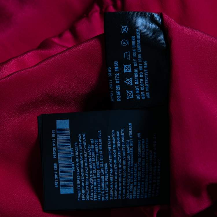 Pre Owned Prada Red Crepe Bead Embellished Long Sleeve pleated Gown M