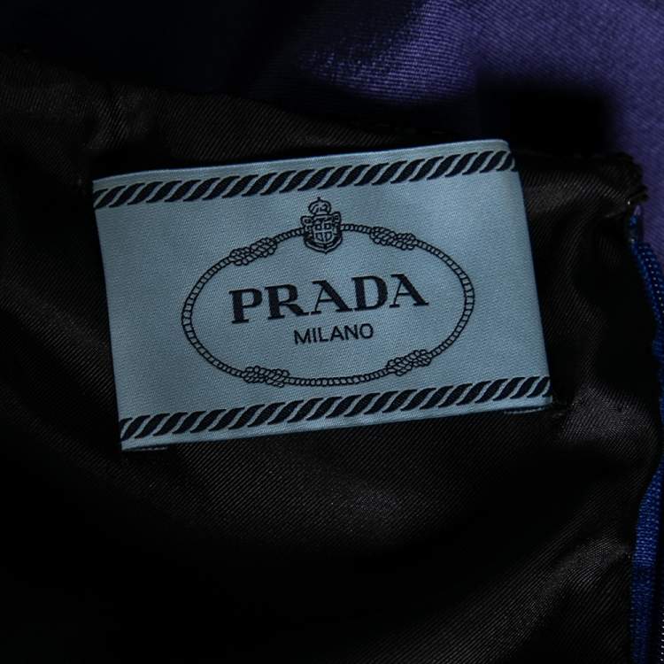 Pre Owned Prada Blue Wool & Silk Bead Embellished Short Sleeve Gown M