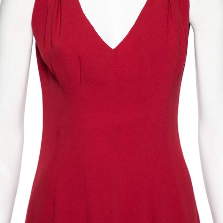Pre Owned Prada Red Crepe Bow Detailed Sleeveless Dress M