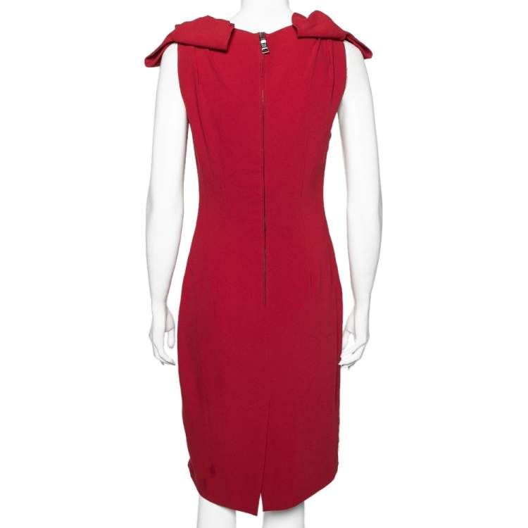 Pre Owned Prada Red Crepe Bow Detailed Sleeveless Dress M