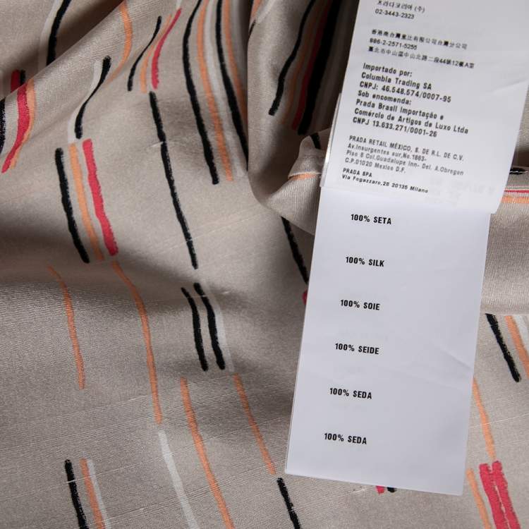 Pre Owned Prada Beige Printed Silk Long Sleeves Shirt S