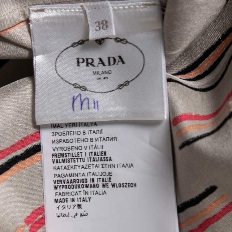 Pre Owned Prada Beige Printed Silk Long Sleeves Shirt S