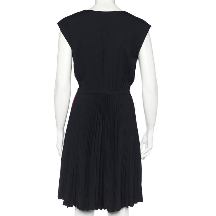 Pre Owned Prada Black & Red Crepe Elasticized Waist Plisse Midi Dress M