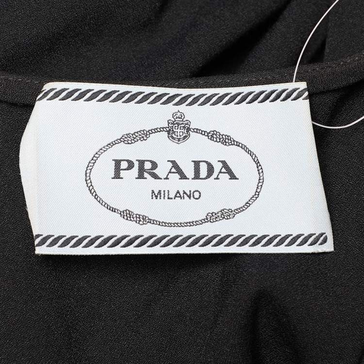 Pre Owned Prada Black & Red Crepe Elasticized Waist Plisse Midi Dress M