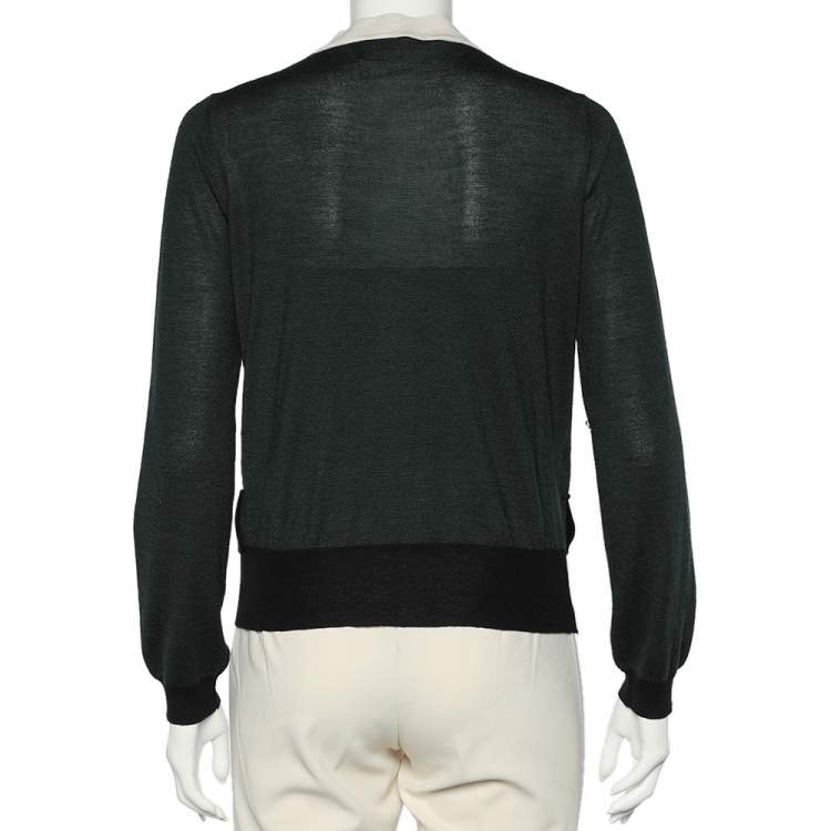 Pre Owned Prada Color Block Wool & Silk Knit Button Front Cardigan L