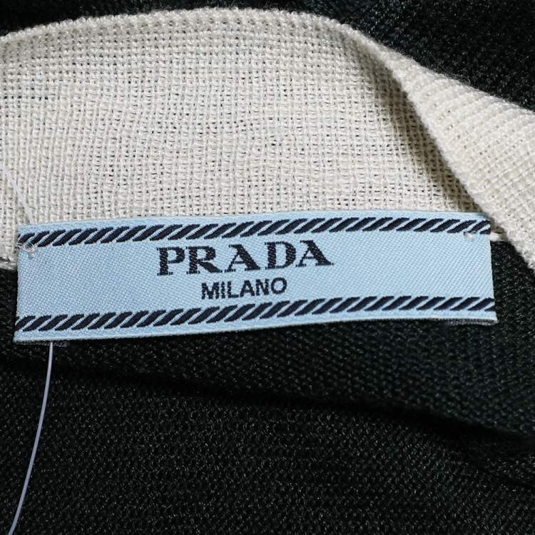 Pre Owned Prada Color Block Wool & Silk Knit Button Front Cardigan L