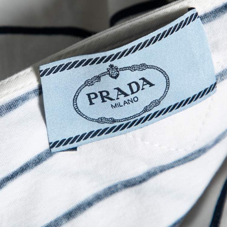 Pre Owned Prada White & Blue Striped Cotton Long Sleeve T-Shirt L