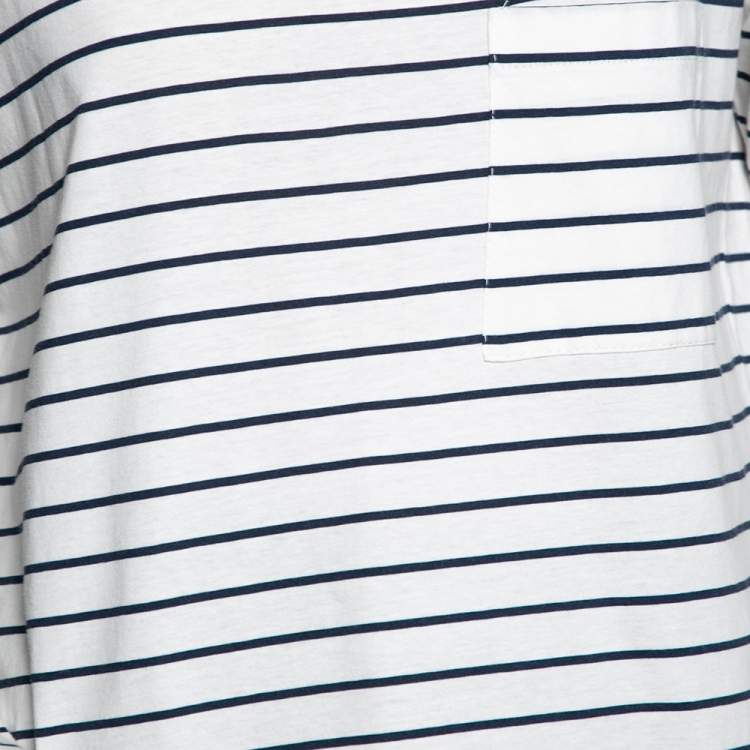 Pre Owned Prada White & Blue Striped Cotton Long Sleeve T-Shirt L