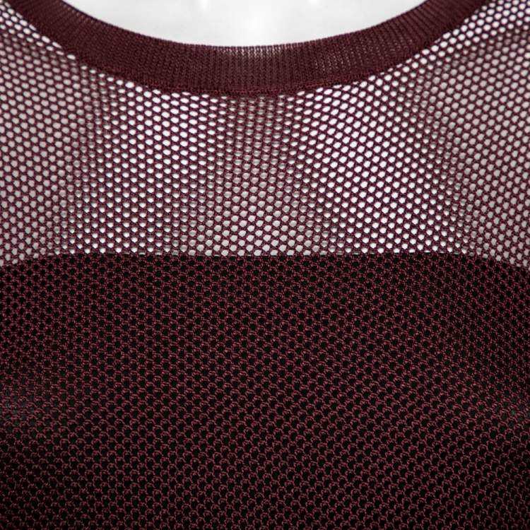 Pre Owned Prada Burgundy Open Knit Long Sleeve Top M