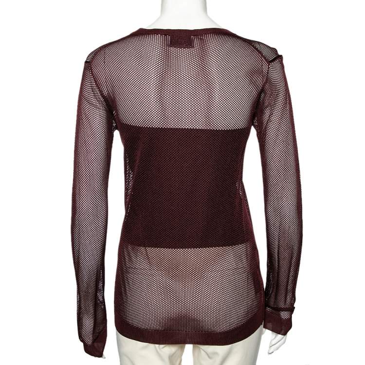 Pre Owned Prada Burgundy Open Knit Long Sleeve Top M